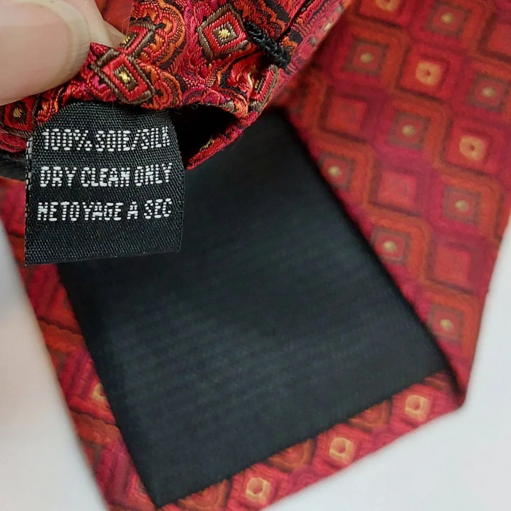 Enro 100% Silk Tie‎ Red Multi Geometric Print Men's Neck Tie 60